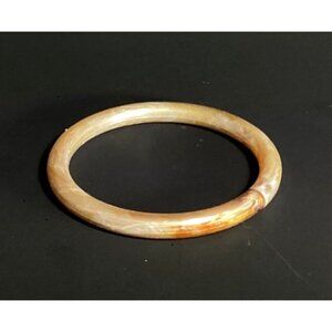 Vintage Round Profile Marbled Lucite Bangle Bracelet in Pearly Brown Gold Cream